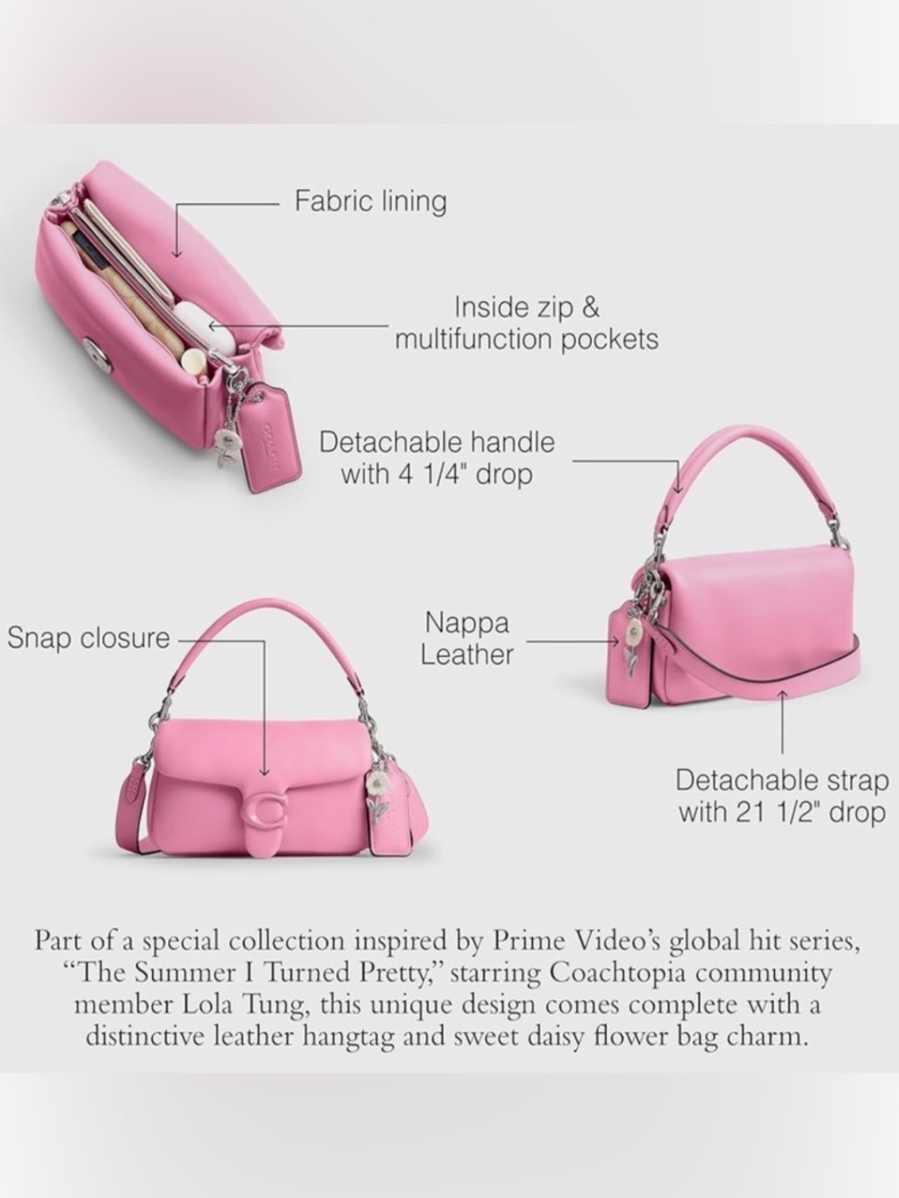 COACH “The Summer I Turned Pretty” Pillow Tabby Shoulder Bag 20, VIVID PINK - Picture 16 of 16